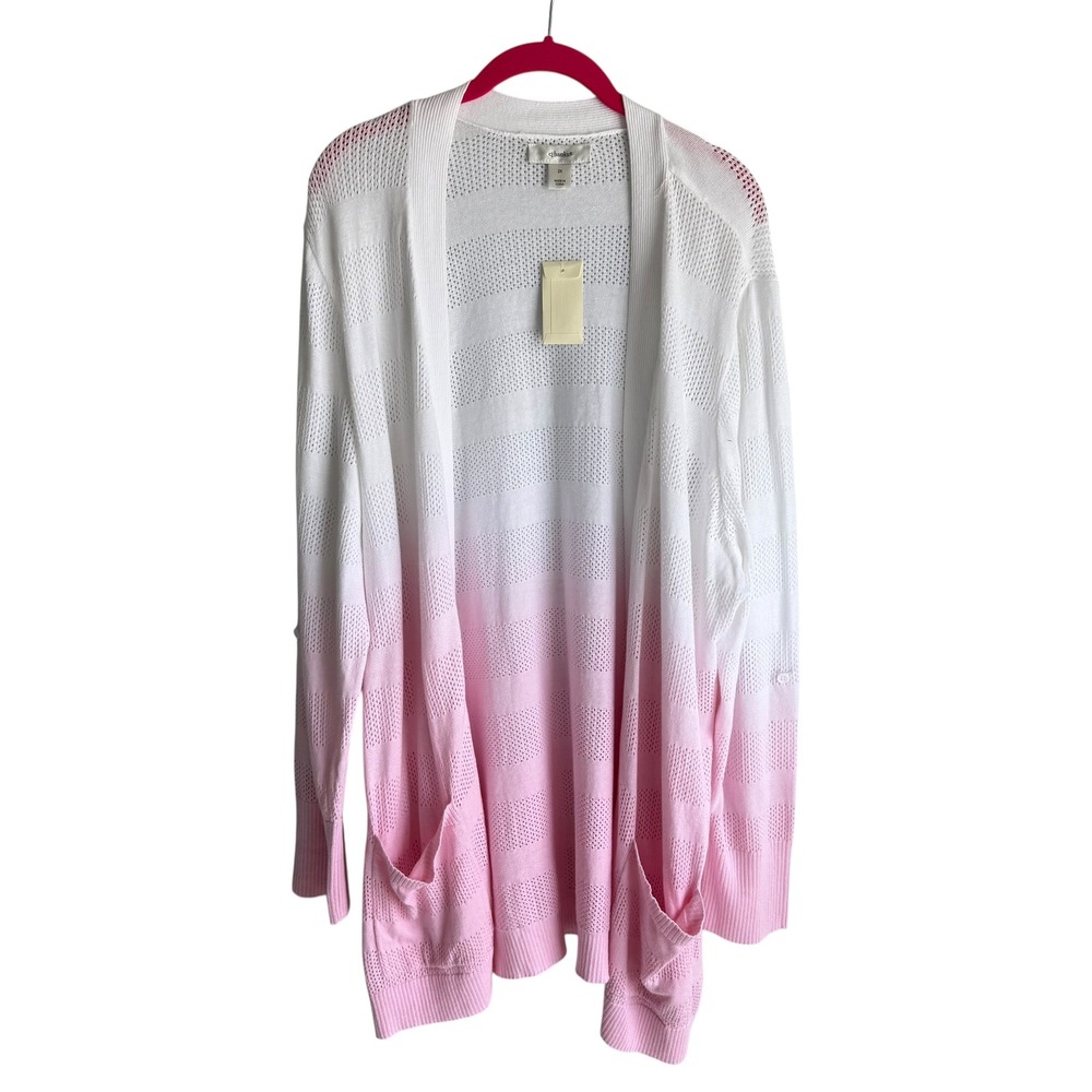 NWT CJ BANKS White and Pink‎ Ombre Cardigan Ladies Sweater, 2X